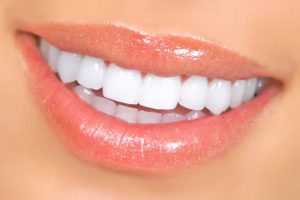 closeup of smile with white healthy teeth